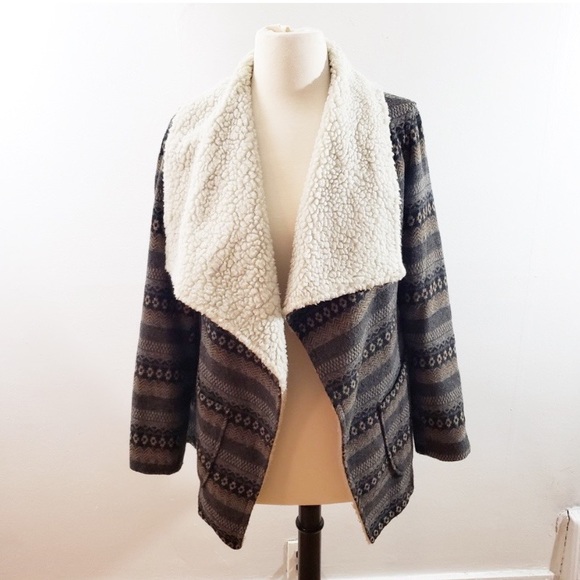 Jolt Sweaters - Jolt | Ikat brown cardigan coat Faux Shearling